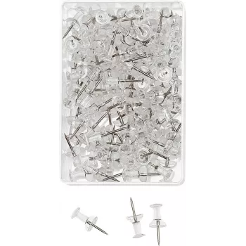 Pinezki WEDO, przezroczyste, 100 sztuk, długość kolca 12 mm, średnica główki 10 mm, w przezroczystym plastikowym pudełku (54 249)