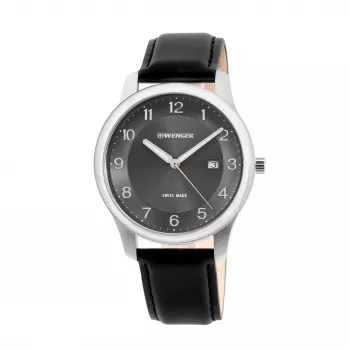 Zegarek męski WENGER Urban Classic Chrono Quartz 42mm, koperta ze stali nierdzewnej, niebieska tarcza, brązowy pasek skórzany