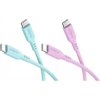 WENTRONIC Goobay Coral Crush zestaw 2 kabli USB-C silikonowych, 1,5 m, turkusowy i różowy (81260)