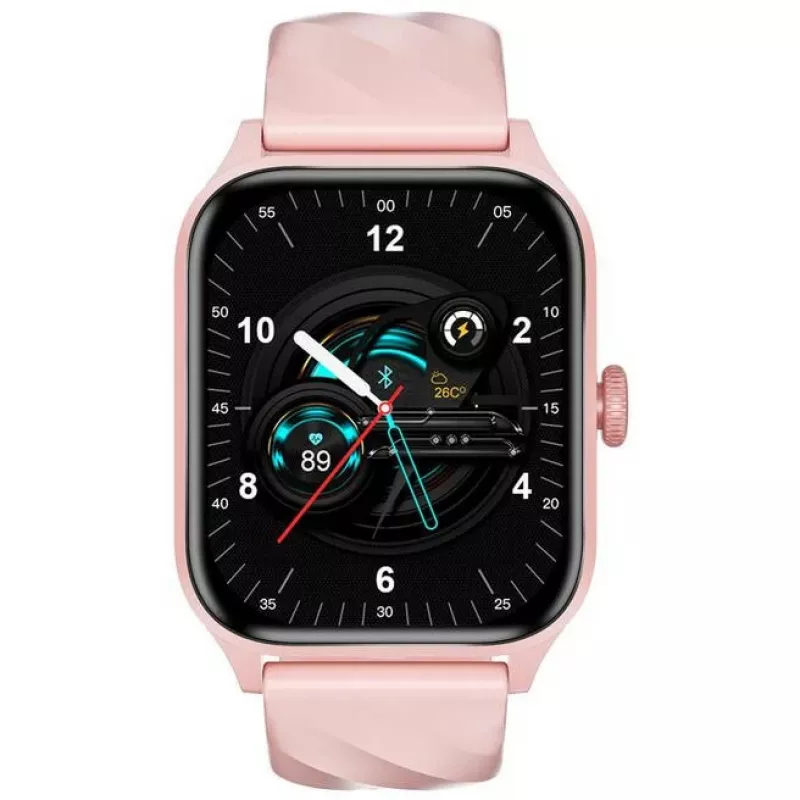 WEOFLY Active Smartwatch Pink 1.85 inch TFT LCD Bluetooth 5.2 IP68 Heart Rate SpO2 Sleep Tracker 100+ Sports Modes 280mAh Magnetic Charging Silicone Strap