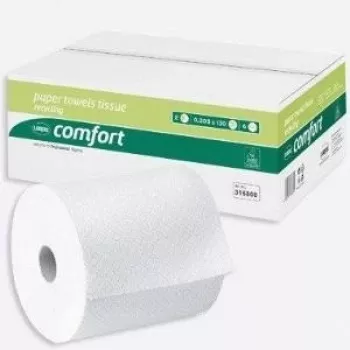 WEPA Comfort Ręcznik Papierowy w Rolce, 2-warstwowy, High White, Tłoczenie Liniowe, Niebieski Klej na Rdzeniu, Szerokość 205 mm, Długość 150 m, 6 Rolek (316800)