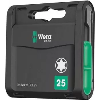 Wera 20-częściowy zestaw Bit-Check, TORX TX 25, długość 25 mm, uchwyt sześciokątny 1/4 cala, z szybkozłącznym uchwytem do bitów Rapidaptor 05057773001