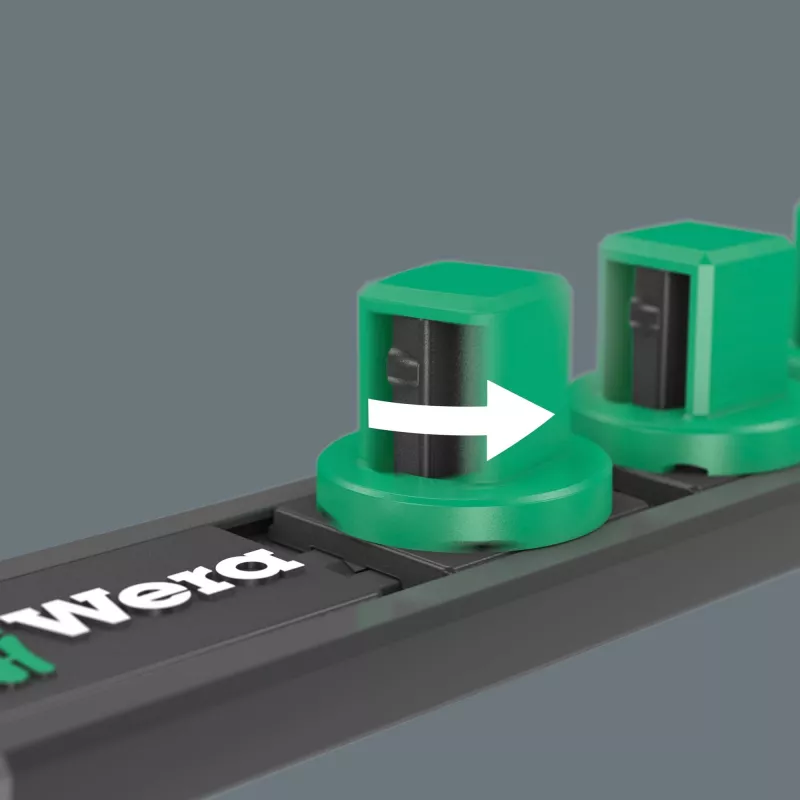 Zestaw nasad głębokich Wera 3/8 inch na magnetycznej szynie, 9-częściowy, metryczny, czarno-zielony
