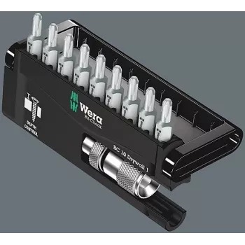 Wera Bit Set Bit-Check 10 Drywall 1, 10-częściowy, Phillips PH 2, 25 mm, uchwyt Rapidaptor Quick-Release, ogranicznik głębokości, bity torsyjne