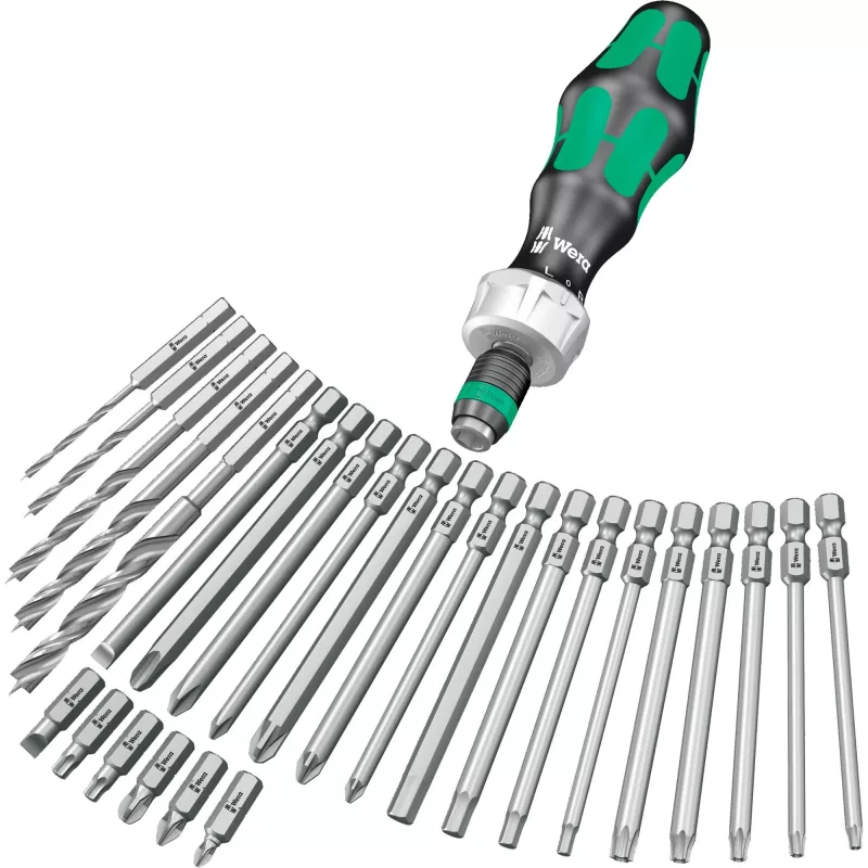 Wera Kraftform Kompakt H 1 Woodcraft Uchwyt śrubokręta z 12 mieszanymi bitami - Hex, Phillips, Pozidriv, Torx