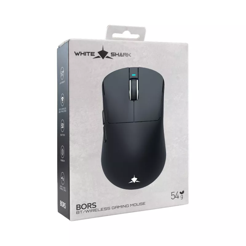 White Shark BORS-B WGM-5021 Bezprzewodowa Mysz Gamingowa, 12000 DPI, 2.4GHz, RGB, Czarna