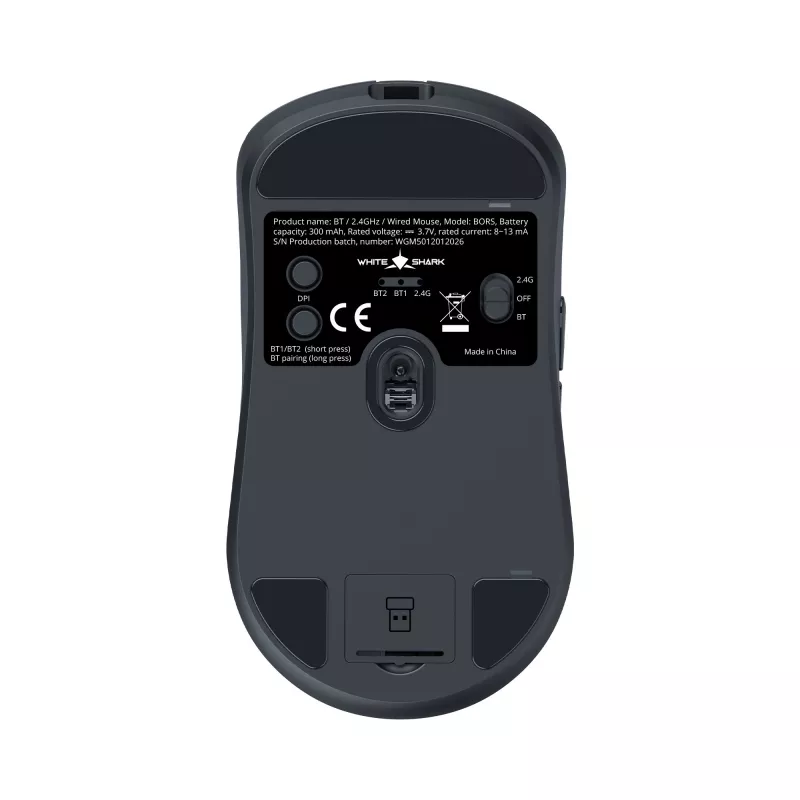 White Shark BORS-B WGM-5021 Bezprzewodowa Mysz Gamingowa, 12000 DPI, 2.4GHz, RGB, Czarna