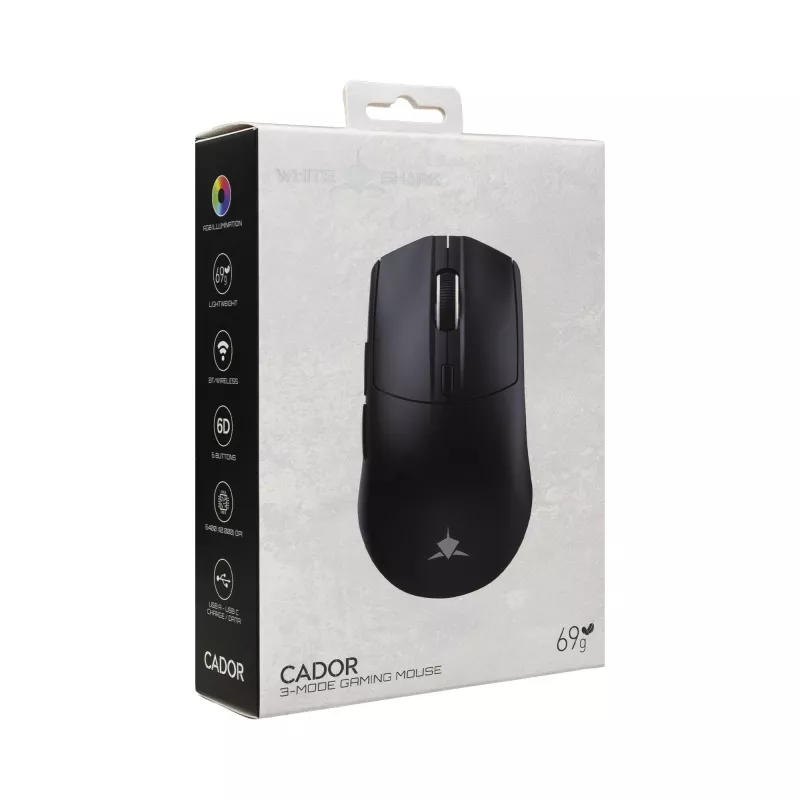 White Shark CADOR-B WGM-5020 Przewodowa mysz gamingowa RGB, Czarna