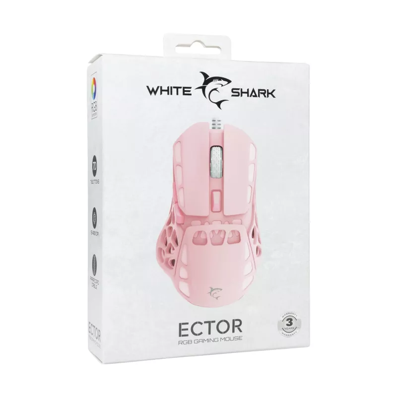 White Shark ECTOR-P GM-5016 Przewodowa mysz gamingowa, 6400 DPI, różowa