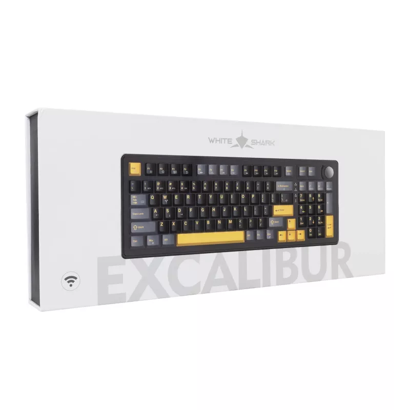 White Shark EXCALIBUR-B TKL Mechaniczna klawiatura gamingowa, przełączniki KTT Wine Red liniowe hot-swap, podświetlenie RGB per-klawisz, czarna