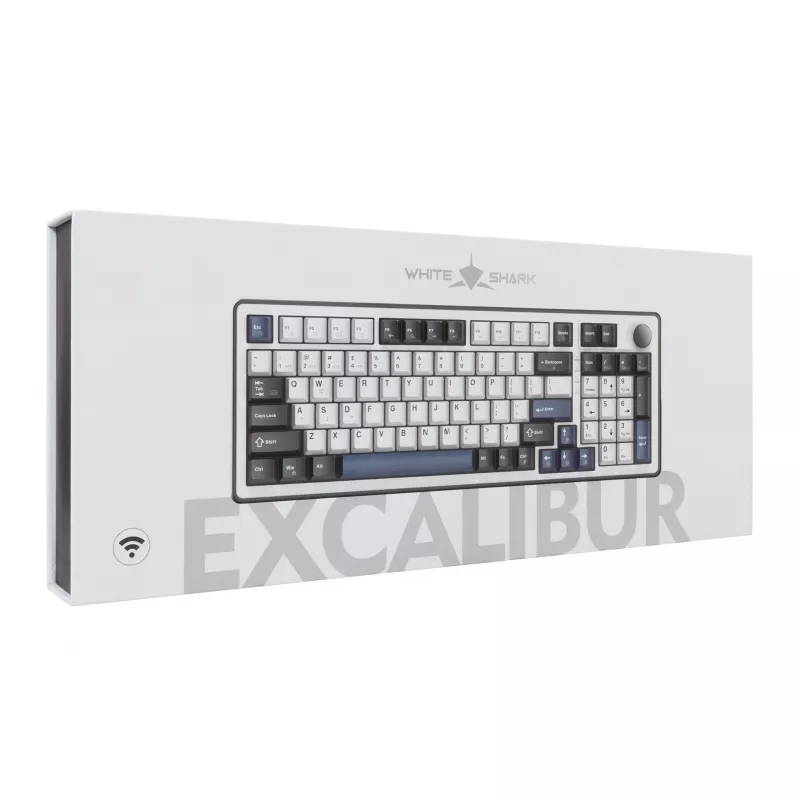 White Shark EXCALIBUR-W Mechaniczna klawiatura gamingowa, układ 75%, KTT Wine Red Hot-Swap, podświetlenie RGB per-klawisz, przewodowa, biała
