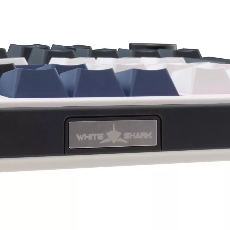 White Shark EXCALIBUR-W Mechaniczna klawiatura gamingowa, układ 75%, KTT Wine Red Hot-Swap, podświetlenie RGB per-klawisz, przewodowa, biała