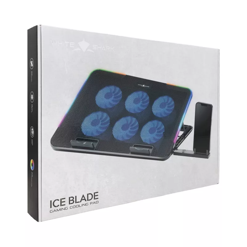 White Shark ICE BLADE GCP-96 Podkładka chłodząca pod laptopa z dwoma wentylatorami, niebieskie LED, do 17 cali, 5 regulowanych pozycji