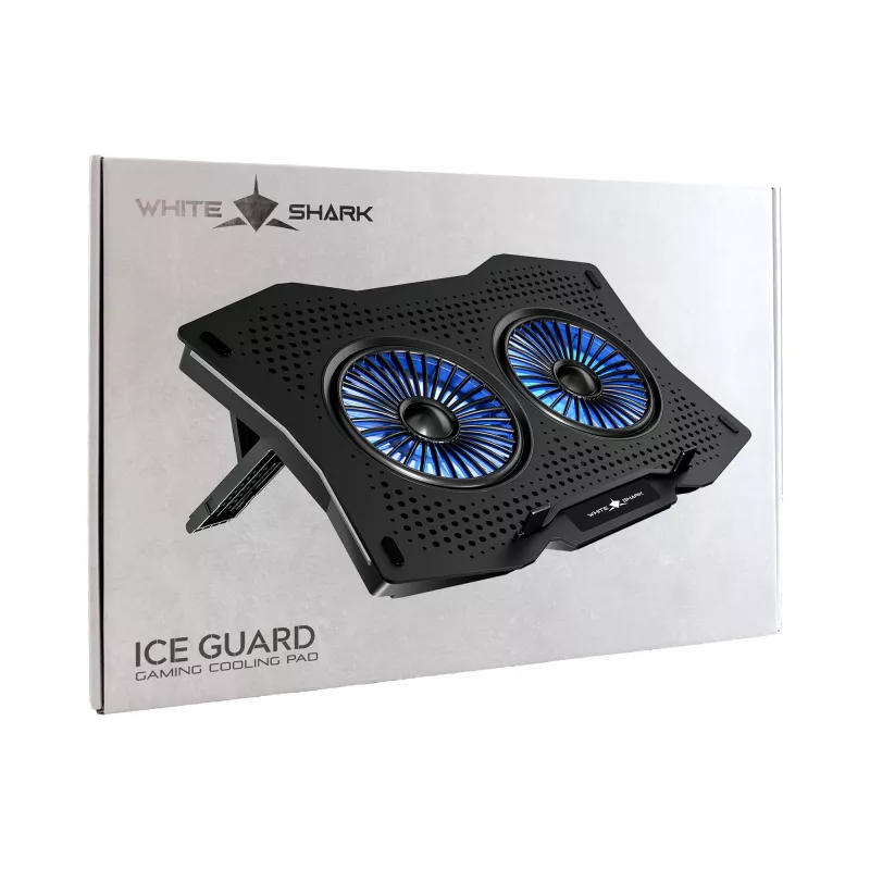 White Shark ICE GUARD GCP-4 podkładka chłodząca z dwoma wentylatorami 125 mm z niebieskimi diodami LED, 5 ustawień wysokości, do 17,3 cala