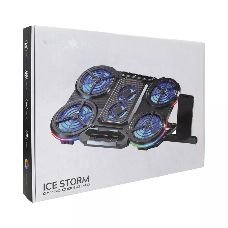 Podkładka chłodząca do laptopa White Shark ICE STORM GCP-6, 2x125mm wentylatory, niebieskie LED, USB, do 17 cali
