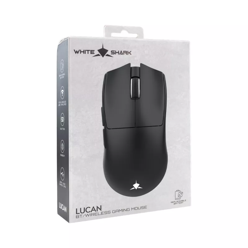 White Shark LUCAN-B WGM-5022 Bezprzewodowa mysz gamingowa – 12000 DPI, 2.4 GHz, 7 przycisków, RGB, biała