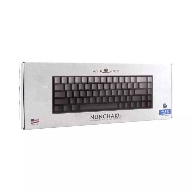 White Shark Nunchaku Mechaniczna klawiatura gamingowa TKL, szary, przełączniki Outemu Blue, RGB Hot-Swap, przewodowa USB