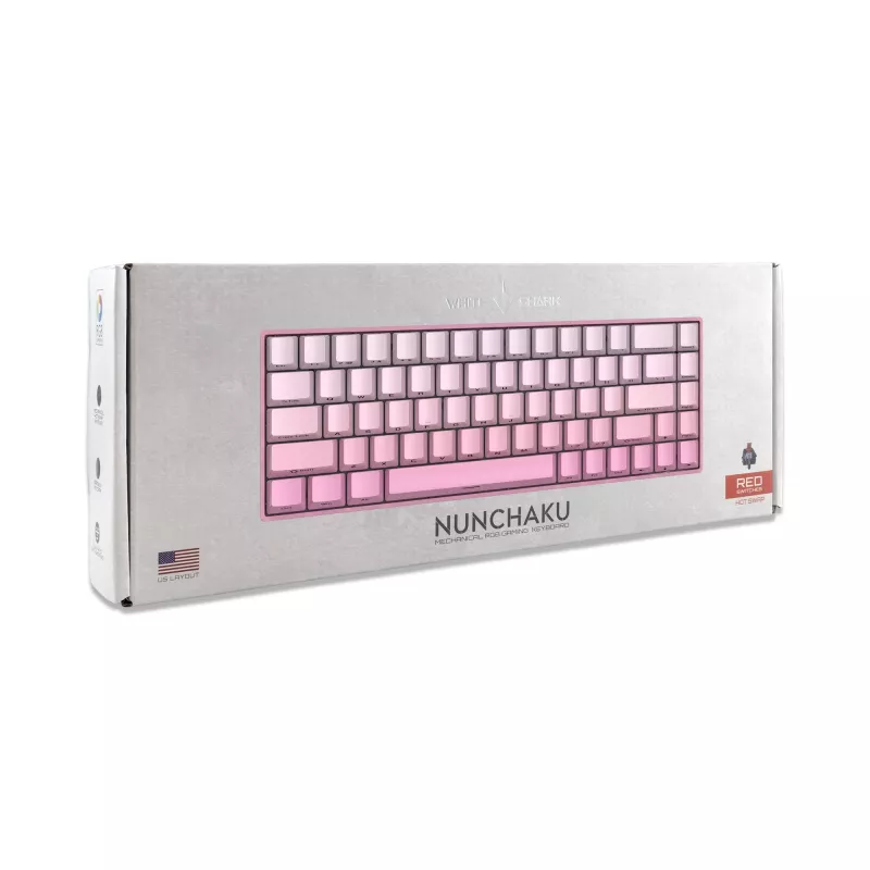 White Shark NUNCHAKU-P-US-RED.SW TKL Mechaniczna Klawiatura do Gier - 87 klawiszy, przełączniki Outemu Red, podświetlenie RGB, różowa