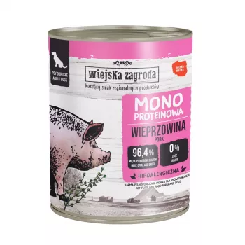 WIEJSKA ZAGRODA Mono Mokra karma dla psów z wieprzowiną 800g