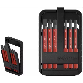 Wiha slimBit electric 45804 izolowany zestaw bitów VDE do wkrętarki, 6 elementów, płaskie, Phillips, Pozidriv, TORX, 75 mm