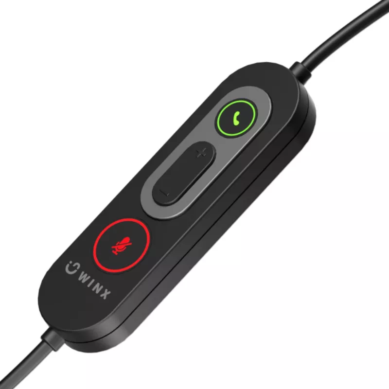 WINX CALL Pro 2 Mono AI Noise Cancelling Headset Wired USB-A z obrotowym mikrofonem, sterowaniem wbudowanym w przewód, miękką poduszką nauszną z PU skóry, czarny