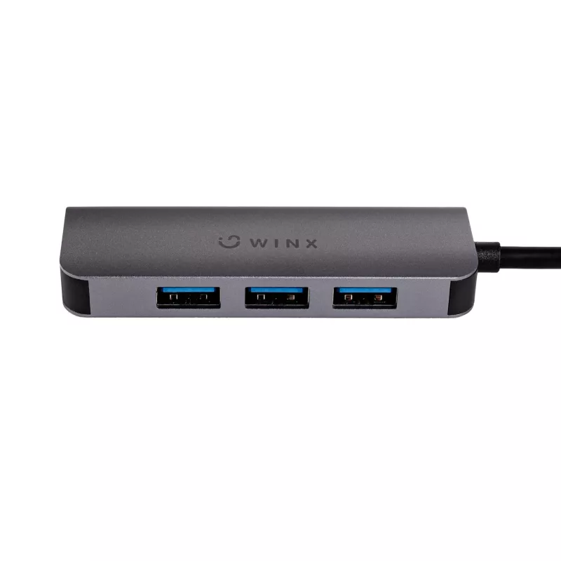 WINX CONNECT Simple Hub USB/Type-C, 3x USB-A 5Gbps + USB-C PD 100W, Kosmiczna szarość