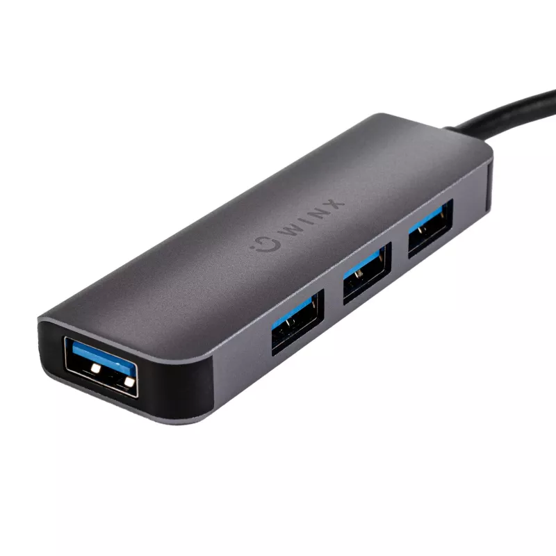 WINX CONNECT Simple Hub USB/Type-C, 3x USB-A 5Gbps + USB-C PD 100W, Kosmiczna szarość