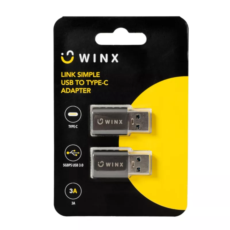 WINX LINK Simple USB na Type-C Adapter Zestaw podwójny (USB-A męski na USB-C żeński, 5Gbps, 15W, Space Grey, 2 szt.)