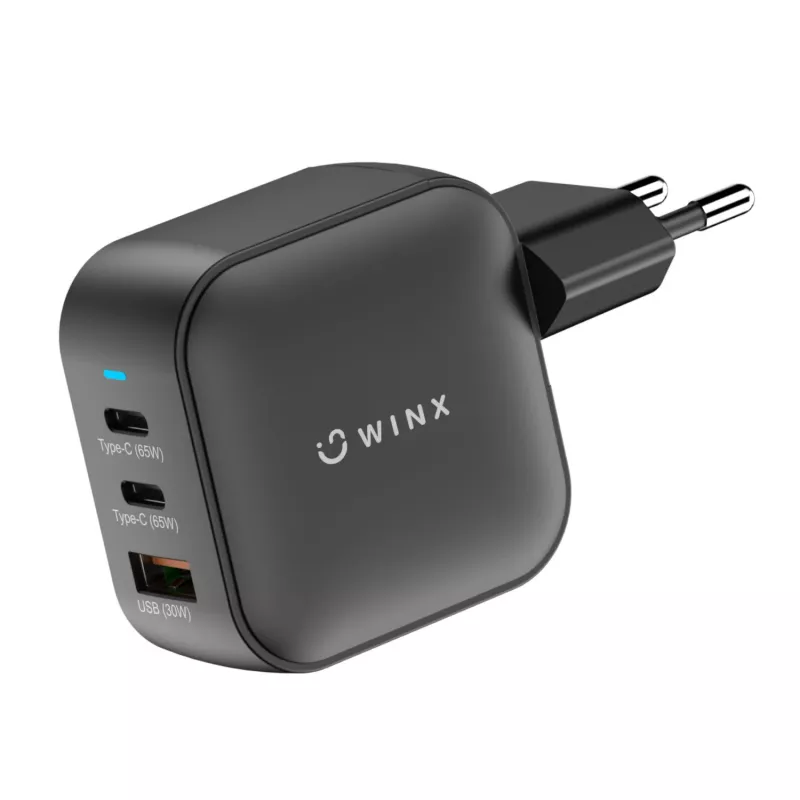 WINX POWER Max 65W GaN ładowarka ścienna - 2x USB-C PD, 1x USB-A QC, czarna
