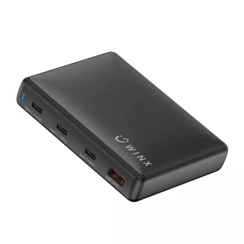 WINX POWER Ultra 140W GaN Ładowarka biurkowa - 2x USB-C PD 100W + USB-A QC 22.5W, Czarny
