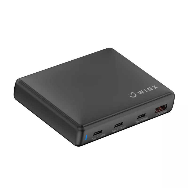 WINX POWER Ultra 140W GaN Ładowarka biurkowa - 2x USB-C PD 100W + USB-A QC 22.5W, Czarny