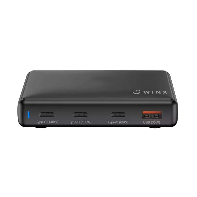 WINX POWER Ultra 140W GaN Ładowarka biurkowa - 2x USB-C PD 100W + USB-A QC 22.5W, Czarny