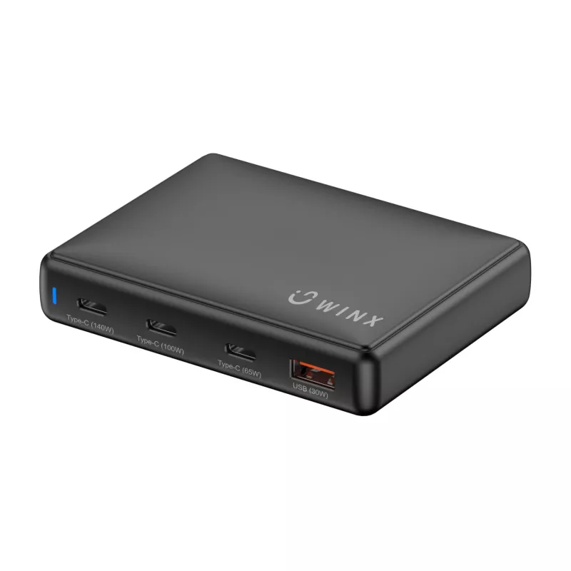 WINX POWER Ultra 140W GaN Ładowarka biurkowa - 2x USB-C PD 100W + USB-A QC 22.5W, Czarny
