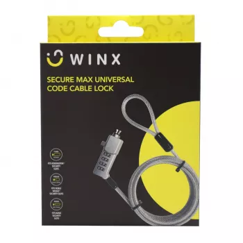 WINX Secure Max Uniwersalna linka zabezpieczająca z zamkiem szyfrowym - 4-cyfrowy, przestawialny kod, pleciona stal, 1,8 m, czarno-srebrny