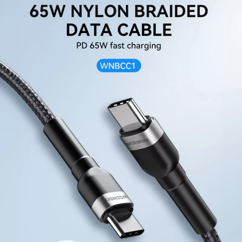 Wozinsky 1 m USB-C na USB-C Kabel 60W PD Szybkie Ładowanie i Synchronizacja Danych Czarny