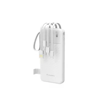 Wozinsky W11-W 10000mAh 10W Power Bank z wbudowanymi kablami i latarką, biały