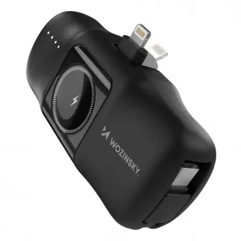 Wozinsky WF16-YLS Mini Power Bank 5000mAh 15W z wbudowanym kablem USB-C i ładowarką Apple Watch - Czarny