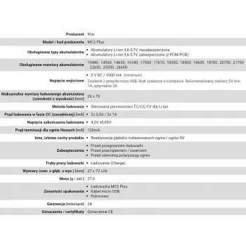 XTAR MC2+ 2-slotowa ładowarka do baterii Li-ion 18650, 21700, 26650 i innych (zasilana USB)