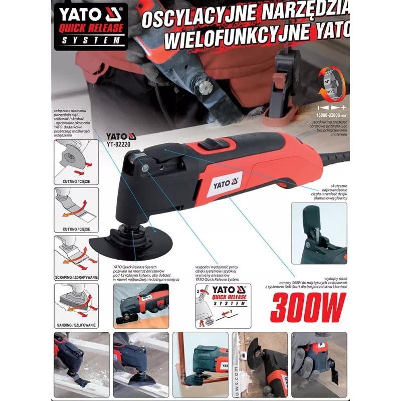 YATO 300W Multi-Tool z regulacją prędkości i bezkluczykową wymianą akcesoriów