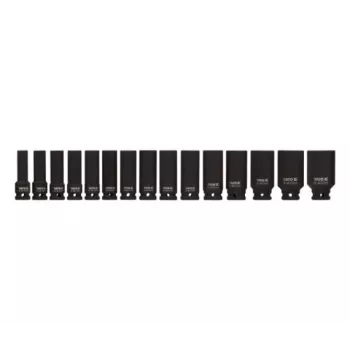YATO YT-1055 Zestaw nasadek udarowych 1/2 inch, 15-częściowy, metryczny, 10-32 mm, stal CrMo, czarny fosforan, DIN 3121