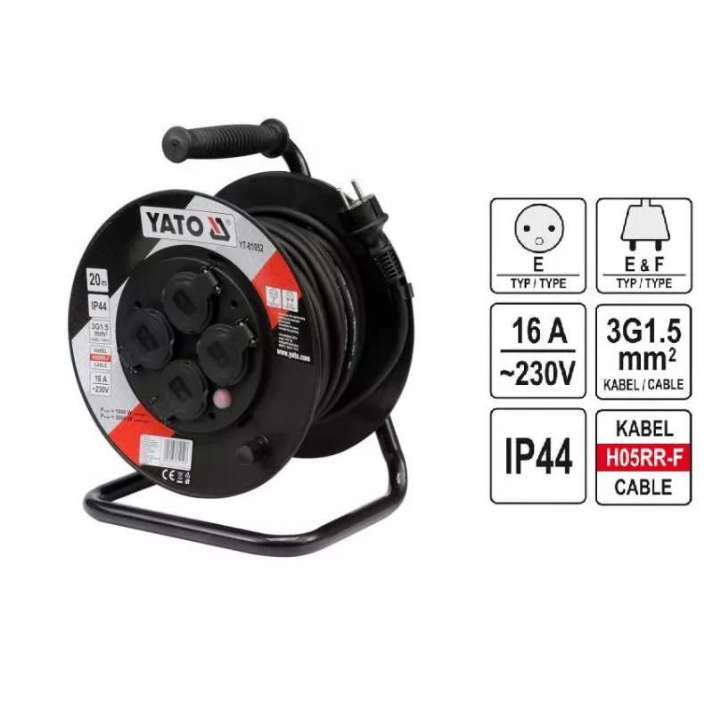 Yato YT-81052 Bęben kablowy 4 gniazda AC 20 m