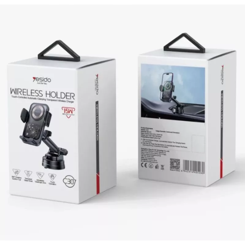 YESIDO 15W Suction Cup Car Wireless Charging Holder Black
