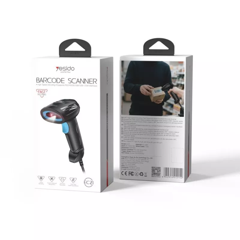 YESIDO S50 Wired Barcode Scanner Black