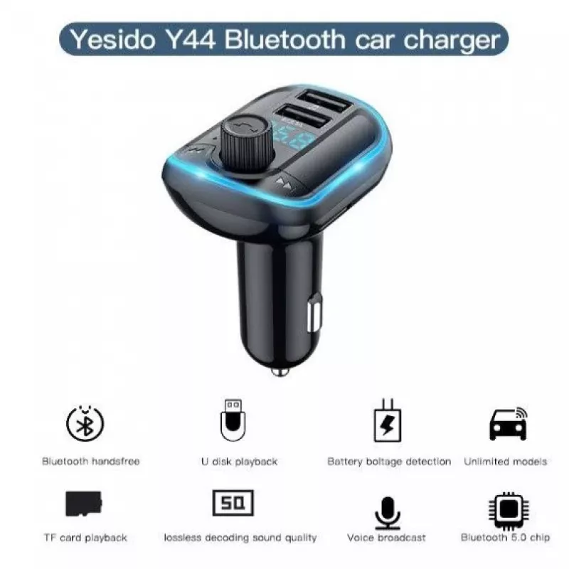 YESIDO Y44 Odtwarzacz MP3 Ładowarka Samochodowa Bluetooth z QC3.0, Wyświetlacz LED, Głośnomówiący, Czarny