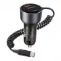 YESIDO Y56 60W Fast Charging Car Charger z USB-C i USB-A, PD 3.0 i QC 3.0, Szary