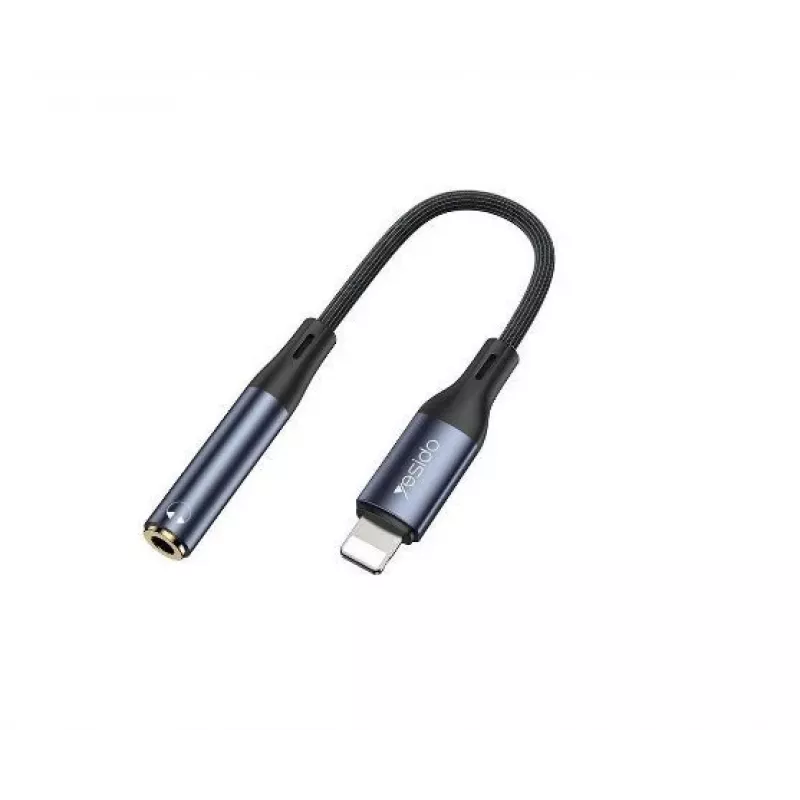 YESIDO YAU37 Lightning do 3.5mm Adapter Audio, Pleciony Nylon, Stop Aluminium, Czarny, 12cm
