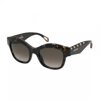 ZADIG & VOLTAIRE SZV410-5204BL Damskie prostokątne okulary przeciwsłoneczne z acetatu - czarna oprawka, szare soczewki 52mm