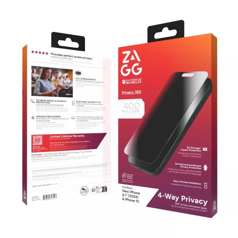 ZAGG InvisibleShield Glass Elite Privacy 360 Screen Protector do iPhone 14 Pro Max