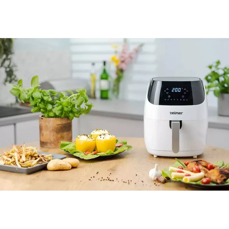 Zelmer ZAF5501W Frytownica beztłuszczowa, 5L, 1500W, Dotykowy panel, Biała