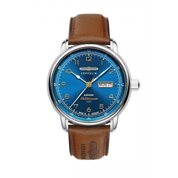Zegarek męski Zeppelin Mediterranee 96643, kwarcowy, 40mm, niebieska tarcza, niebieski pasek skórzany